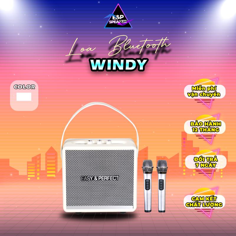  E&P Speaker XẢ TỒN 96%  Loa Karaoke Bluetooth Windy Màu Trắng | Bass 105mm – Công Suất 18W | Chip 5.3 | Hỗ Trợ 2 MIC – TWS – USB – EQ | Pin 2400mAh BH 3 tháng 