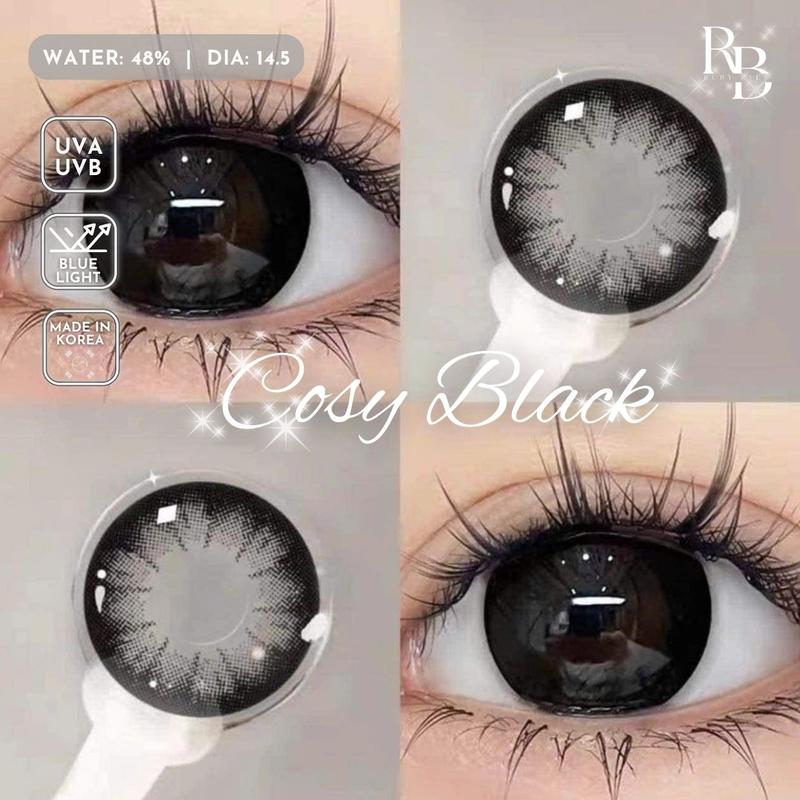 CÓ CẬN Kính Áp Tròng Lens Mắt Màu Đen Cosy Black 0-5 Độ Lens Mắt Màu Đen Size 14.5mm Tặng Khay Dụng Cụ