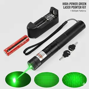 Original Laser Hijau 303 Pointer Super Jauh + Charger Aluminium Green Hitam Portable dengan Lensa Variasi dan Fokus Mode Motif