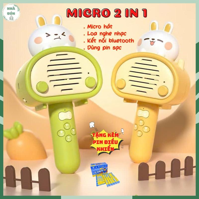  Đồ Chơi Micro Bluetooth Không Dây 2 In 1 Có Chức Năng Loa Rời Hình Thỏ Dễ Thương Tay Cầm Gấp Gọn Tặng 2v Pin Nhỏ A26 