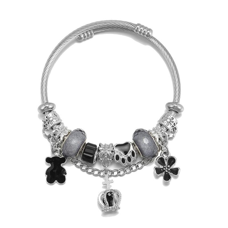COD Gelang Titanium Kalung Titanium Wanita Mahkota Berkualitas Tinggi Beruang Bunga dengan Ukuran yang Dapat Disesuaikan Bracelets 3