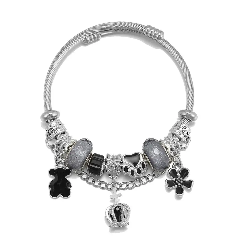 COD Gelang Titanium Kalung Titanium Wanita Mahkota Berkualitas Tinggi Beruang Bunga dengan Ukuran yang Dapat Disesuaikan Bracelets 3