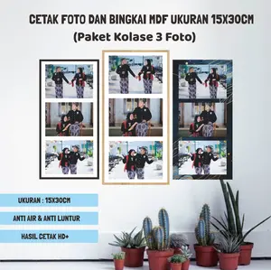 [1 BINGKAI 3 FOTO] CETAK FOTO BINGKAI PAPAN MDF UKURAN 15X30CM - CETAK FOTO CUSTOM PAPAN MDF