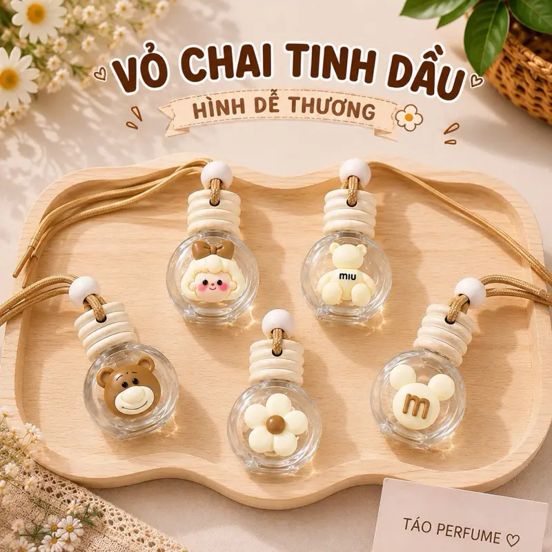 Vỏ chai để đựng tinh dầu treo trong xe hơi có gắn hình dễ thương dung tích 10ml  Thủy Tinh