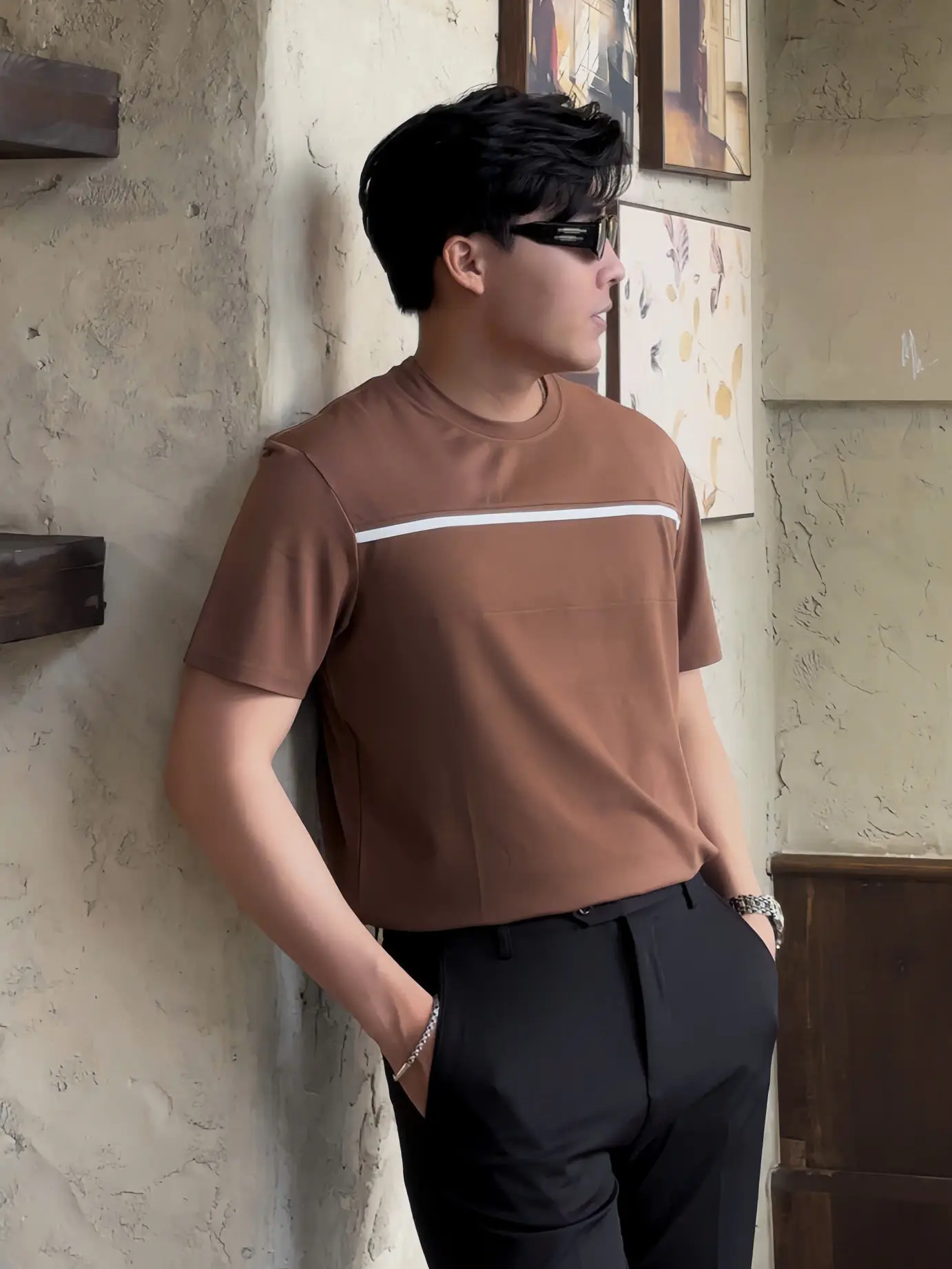 Áo Thun Nam MVK Form Vừa Regularfit Tay Ngắn Trơn Phối Sọc Ngang Co Giãn Mềm Mịn Mát Thoáng Khí Phong Cách Thời Trang Nam Cao Cấp - Men Fashion T-shirt Basic Menswear