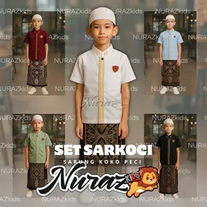 [BELI 1 STEL DAPET 1 SAJADAH] NURAZ KIDS SARKOCI (SARUNG INSTAN KOKO PECI  ) Anak Usia 1-10 Tahun Baju Bordir Motif Muslim Nyaman Peci Setelan Lembut Panjang Koko