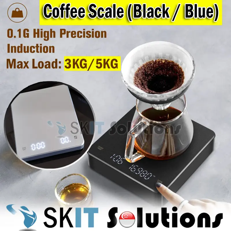 【SKIT SG】3KG / 5KG Multifunction Coffee Scale Accuracy 0.1g High Precision USB Rechargeable Timing Kitchen LED Display Digital Scale Max Capacity 3kg/5kg, Portable Coffee Weighing Scale with Timer, Kitchen Food Weighing Jewelry Vegetable Cooking Scale