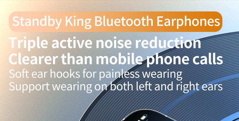 Headset Telinga Tunggal dengan Mikrofon Bluetooth 6.0 Earphone Peredam Kebisingan Speaker Mini Tahan Air Tampilan LED Bebas Genggam Waktu Siaga Panjang