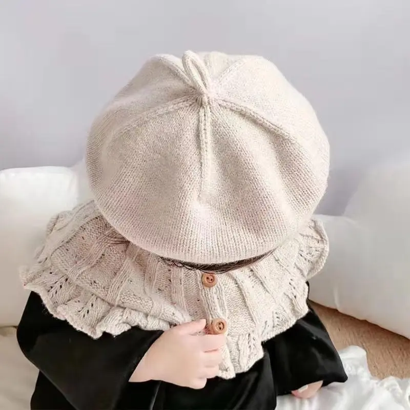 0-3 Thn | Topi Beret Bayi Anak Rajut Style Korea Wol Anak-Painter Autumn Winter Baret Berret Hat Polos Fashion Topi 8