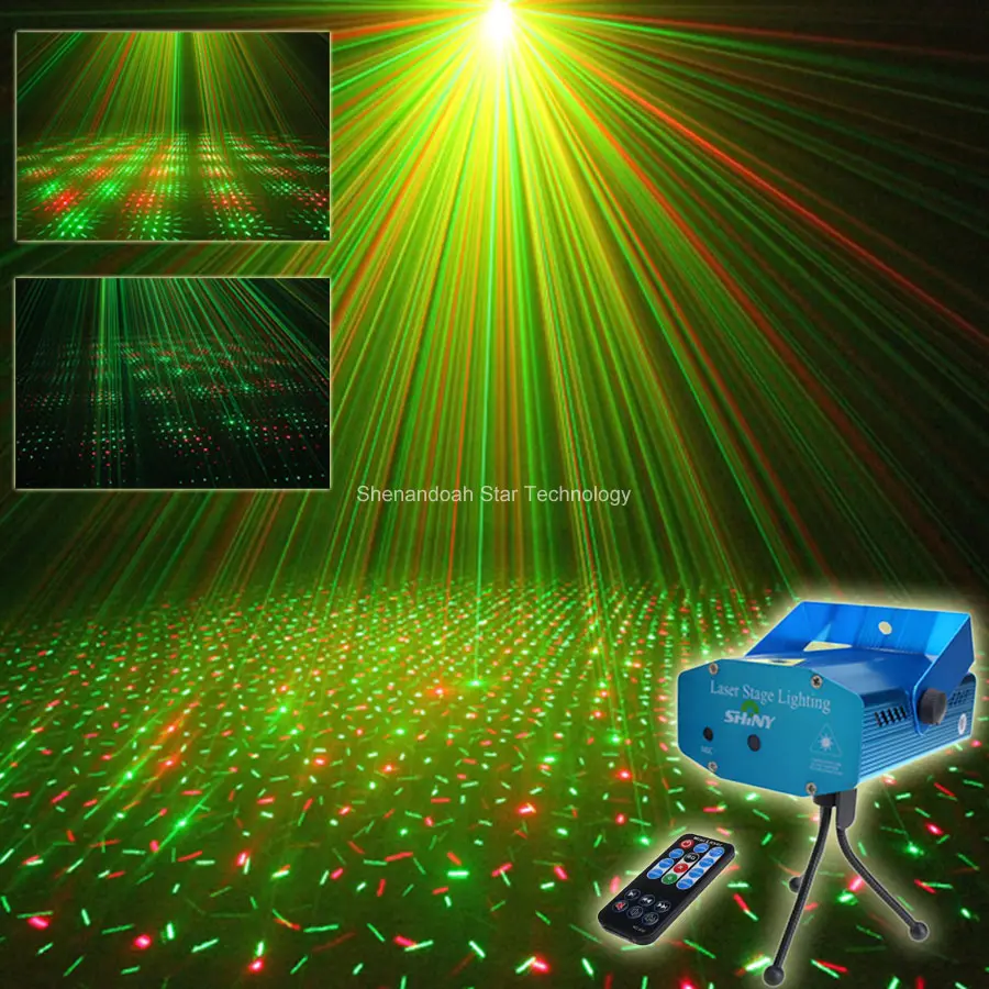Mini Red Green Remote Sound Auto Moving Full Stars Sky Pattern Laser Projector Club Bar Shop Dance Disco Home Party Xmas DJ Stage lighting Light Show R1