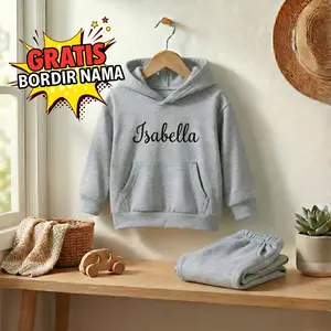 Setelan Hoodie Anak Custom Nama Jaket Celana Baju Hangat Anak Cowok Cewek Usia 1-12 Tahun Korean Style Gratis Bordir Nama