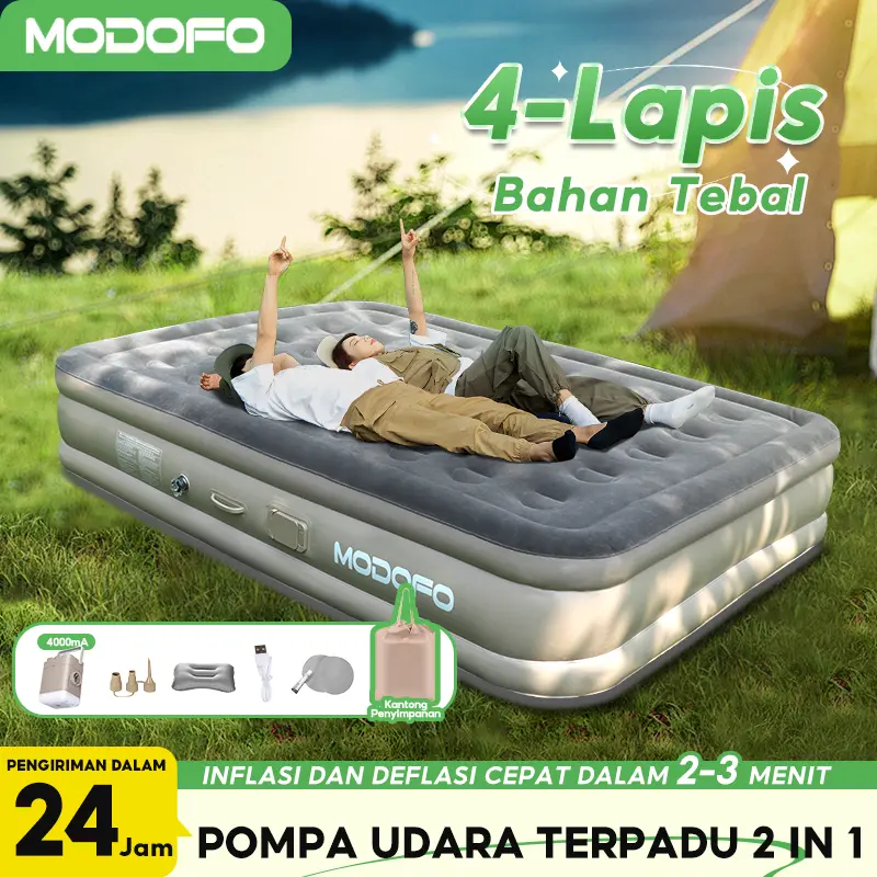 【Subsidi Ongkir】MODOFO kasur angin pompa otomatis Kasur pompa lipat kasur tiup Queen kasur angin camping perjalananSize Paket Kasur Tiup Matras Kemah Indoor dan Outdoor (Termasuk pompa udara otomatis)