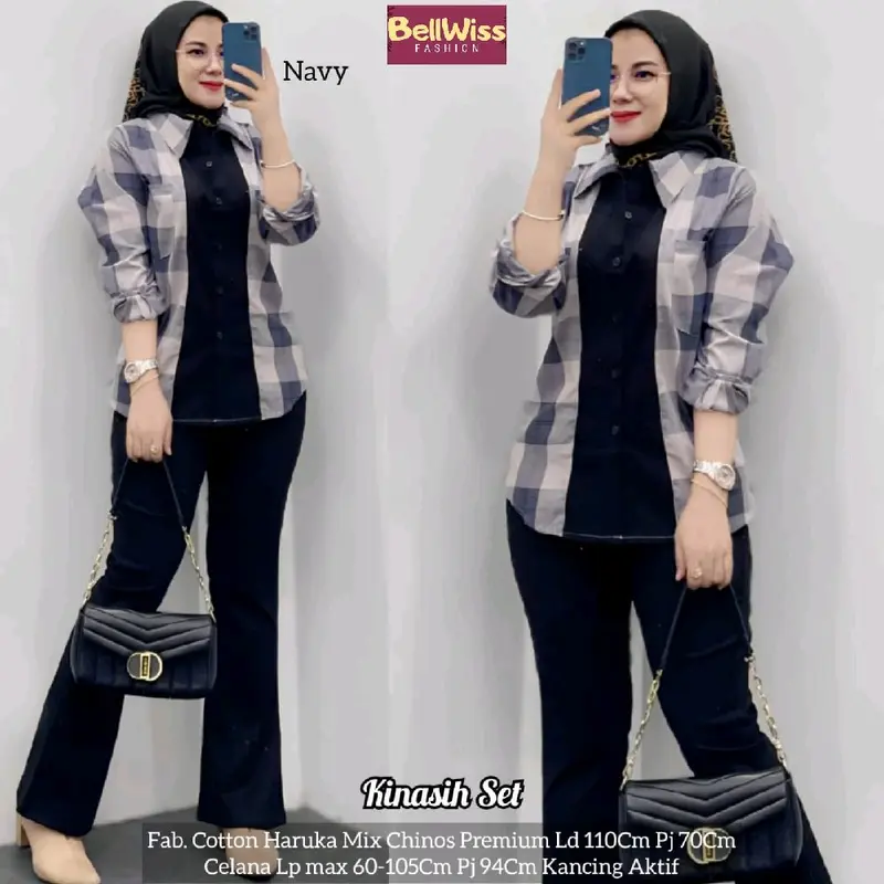 KINASIH ONESET SETELAN  WANITA BAHAN KAOS ASTER PREMIUM MOTIF KOTAK 1
