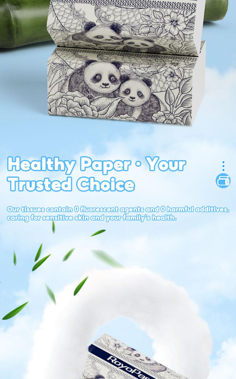 【16 Packs】RoyoPanda Tissue Soft Original Bamboo Pulp 4-Ply Soft Facial Tissue 296 Sheets 140×175mm Best Choice for Wedding Goodies Tissue & Doorgift for home, royotissue