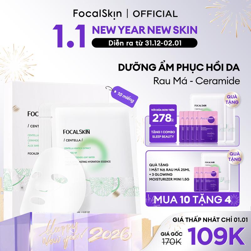  【COMBO 10 MIẾNG FOCALSKIN Mặt nạ Rau má Hàn Quốc 5X Ceramide giúp cấp ẩm dịu da mềm mịn 25ml | Dưỡng Da Mặt Làm Đẹp Da Skincare Dưỡng Ẩm Da Mask Đắp Mặt 