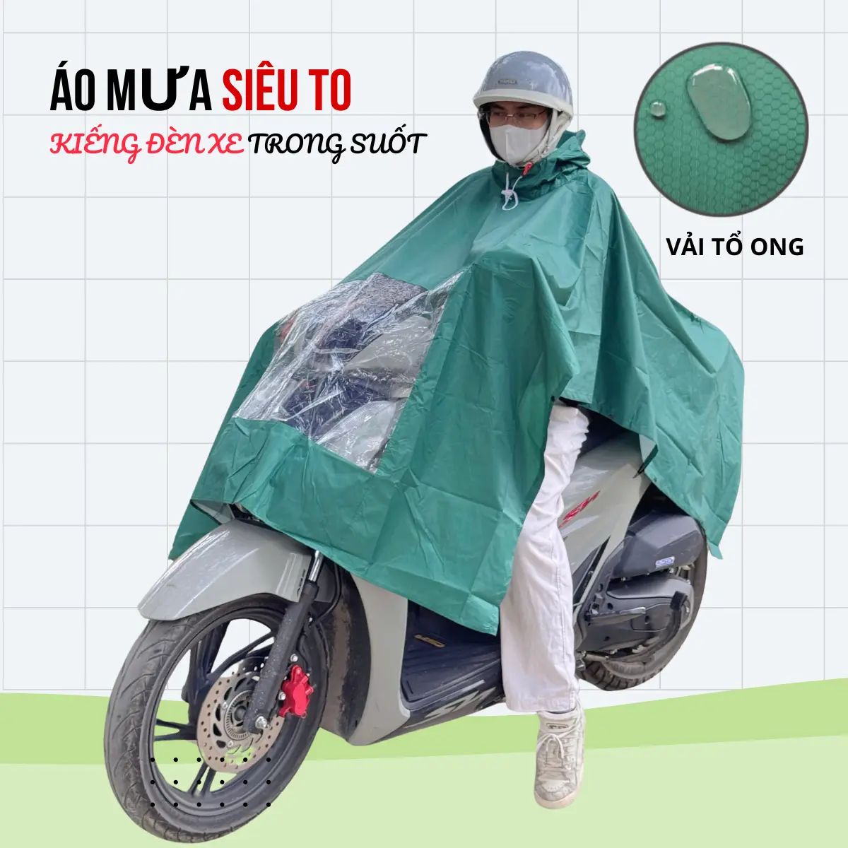 Áo Mưa Cánh Dơi 1 Đầu Siêu To ️Vải Dù Da Cá Chống Thấm Cực Tốt – Có Kiếng Che Đèn Xe, An Toàn Đi Đêm
