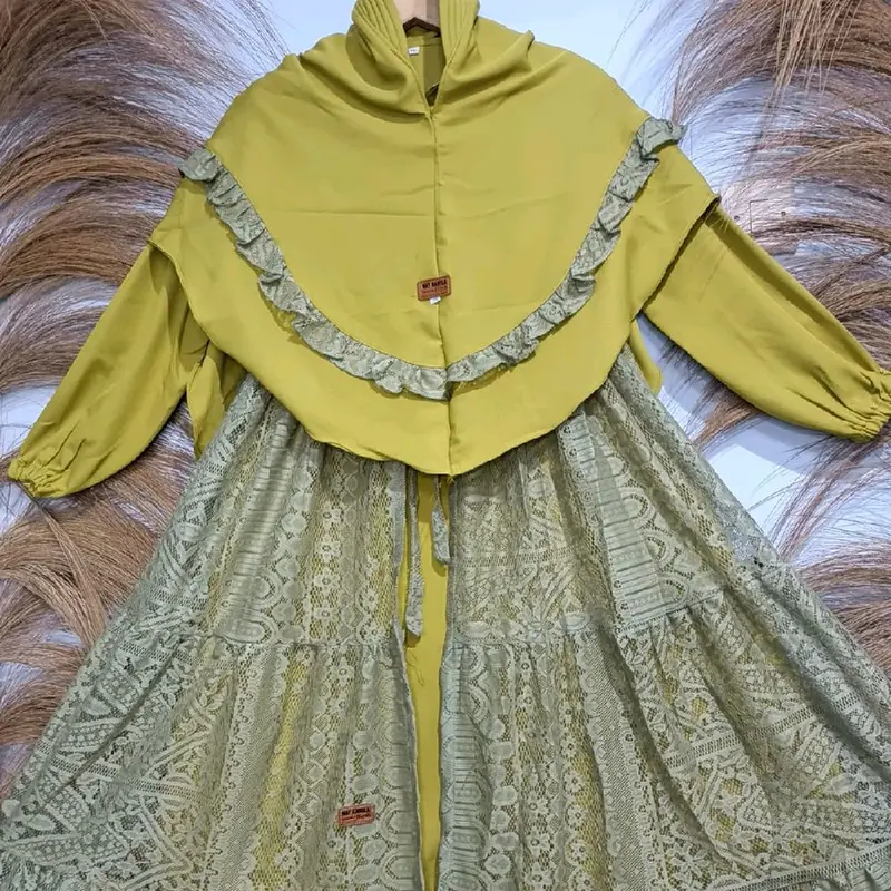 gamis anak set hijab / dress brukat anak 5