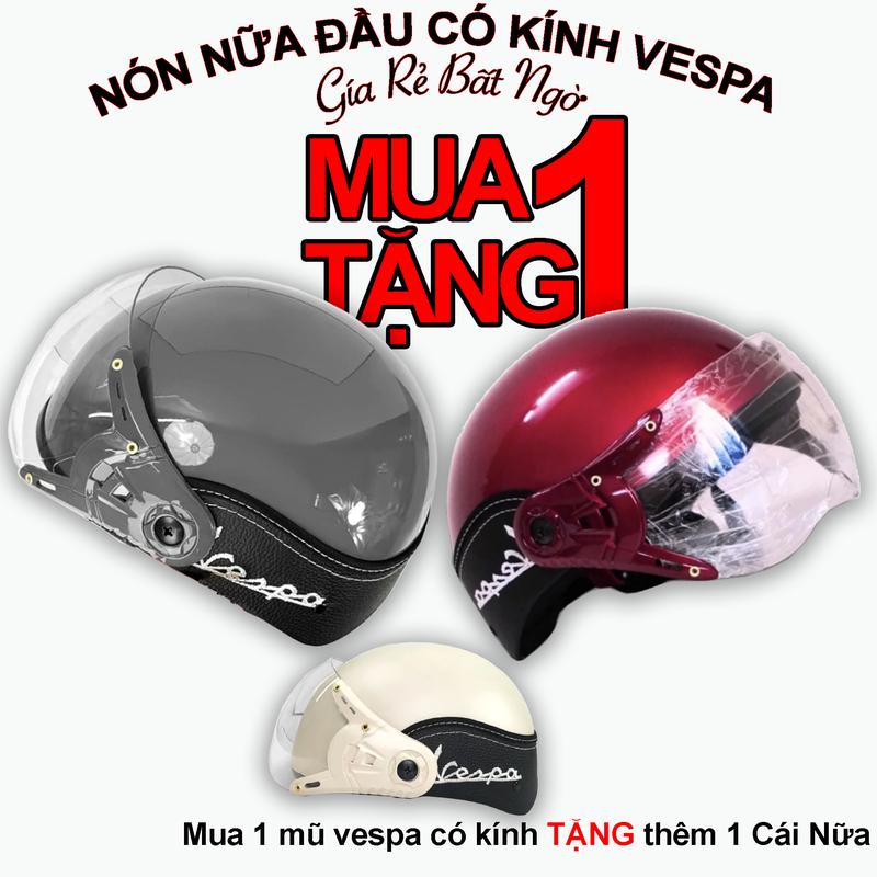 MUA 1 TẶNG 1 - NÓN BẢO HIỂM VESPA CÓ KÍNH NHIỀU MÀU LỰA CHỌN-ĐẠT CHUẨN CR