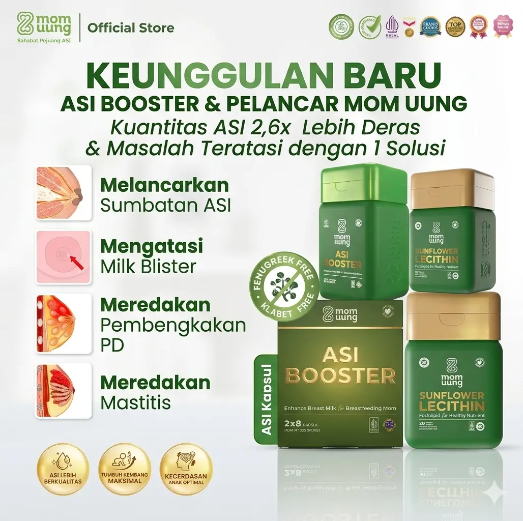 Mom Uung Herbal ASI Booster Kapsul 30's 60's & Sunflower Lechitin Kapsul 30's BPOM HALAL Herbal Membantu Melancarkan Air Susu Ibu Natural Tanpa Efek Samping - Pelancar ASI