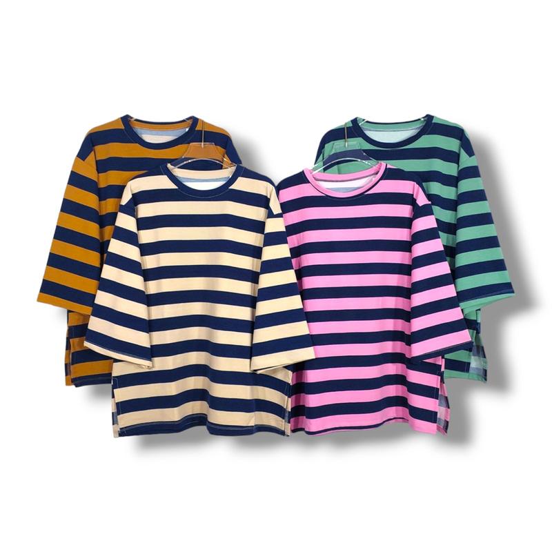 Kaos Wanita Stripe Panjang Lengan Panjang Oversize LD 120cm Miniterry 1