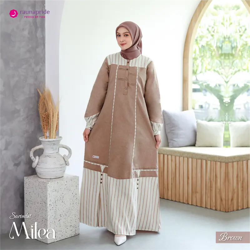 Rauna Pride Baju Keluarga Muslim Sarimbit Milea Brown Rauna Collection Set Gamis Koko Muslim Baju Couple Keluarga Muslim Setelan Keluarga Lebaran 1