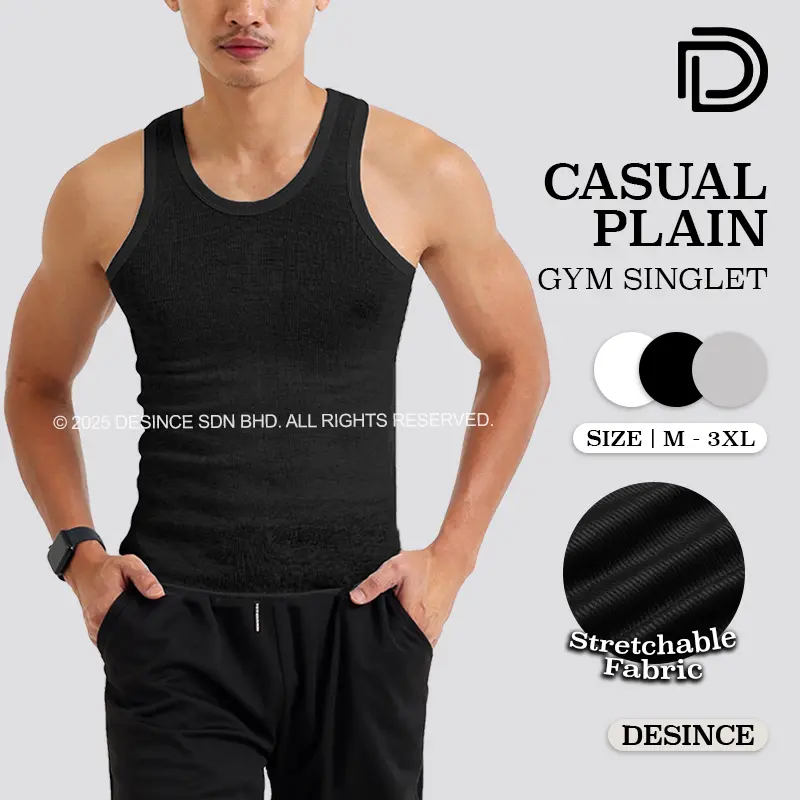 DESINCE Men Singlet Casual Plain Tank Top Undershirt Sleeveless Inner Gym Casual Baju Lelaki MT 101