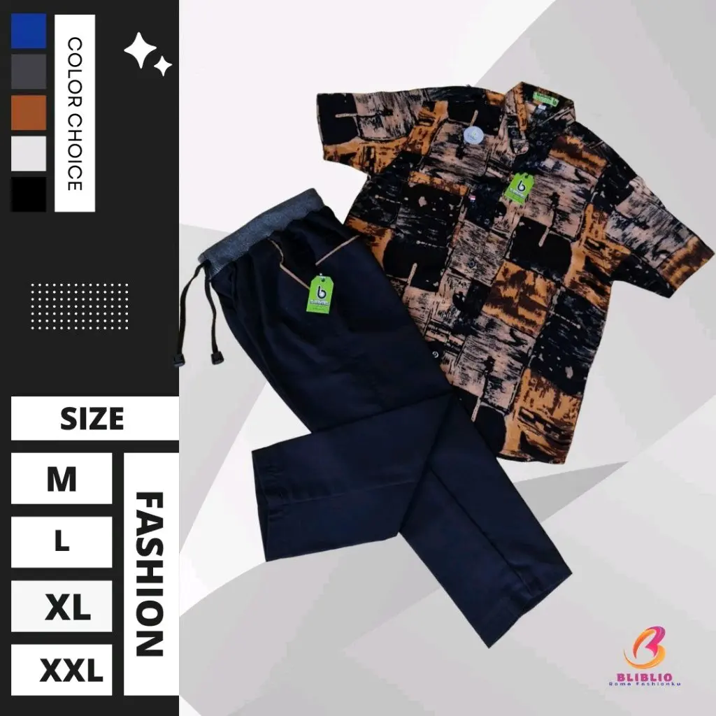 Setelan Kemeja Rayon Anak Motif Anak Laki-laki Lengan Pendek Chinos Panjang Usia 4-12 Tahun By Halogan Kids