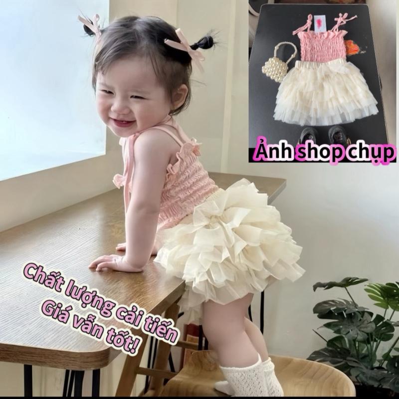Bụ bẫm lên size Sét chân váy tua rua kèm áo cho bé gái 7-16kg