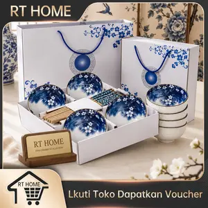 Souvenir mangkuk set porselen biru dan putih bermutu tinggi  keramik kotak hadiah  Jepang kado pernikahan mangkok  Keramik