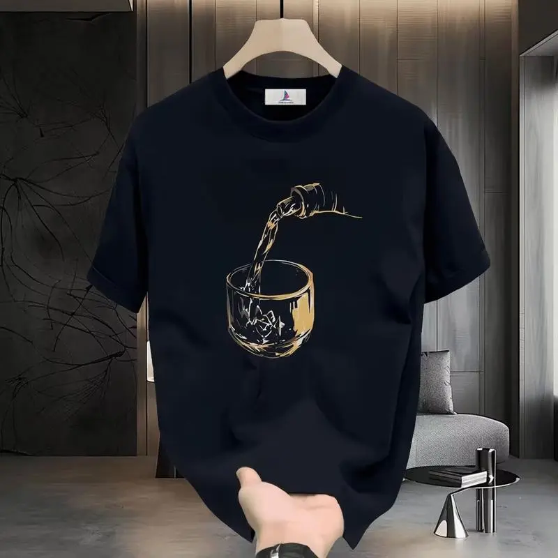 2024 new arrival men's trendy Korean-style print pure cotton o-neck short-sleeved T-shirt summer