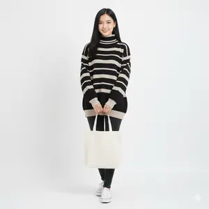 E.R Knit Store Sweater Over Size Premium Sweety strepe Knitwear Wanita Casual