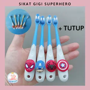 Sikat Gigi Anak Superhero anak laki2 Bulu Halus dengan tutup higienis Mulut