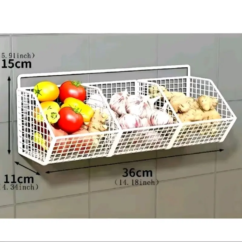Rak Penyimpan Bawang Putih Jahe Gantung Dapur Besi 3 Sekat Anti Karat - Dinding, Buah, Penyimpanan, Paku 5