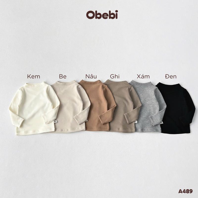  CB134: Combo 2 A489 Áo Thun Giữ Nhiệt Cổ Liền Thời Trang Thu Đông Cho Bé Trai Bé Gái Obebi 