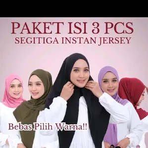 Paket Hemat 3PCS Segitiga Instant Jersey Jahit Dagu untuk Wanita Muslim Bergo, Jilbab, Bergo Instan