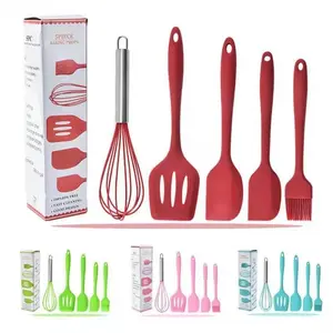 Baking Props 5 Pcs Kocokan Telur, Spatula 3 Pcs, Kuas Kue Silikon Alat Food Alat Food Pink Set