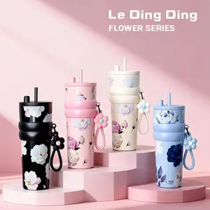 【Hadiah waktu terbatas】-Tumbler Cantik Mug Kopi Stainless Steel  dengan Lapisan Dalam Keramik Termos Vakum Tumbler