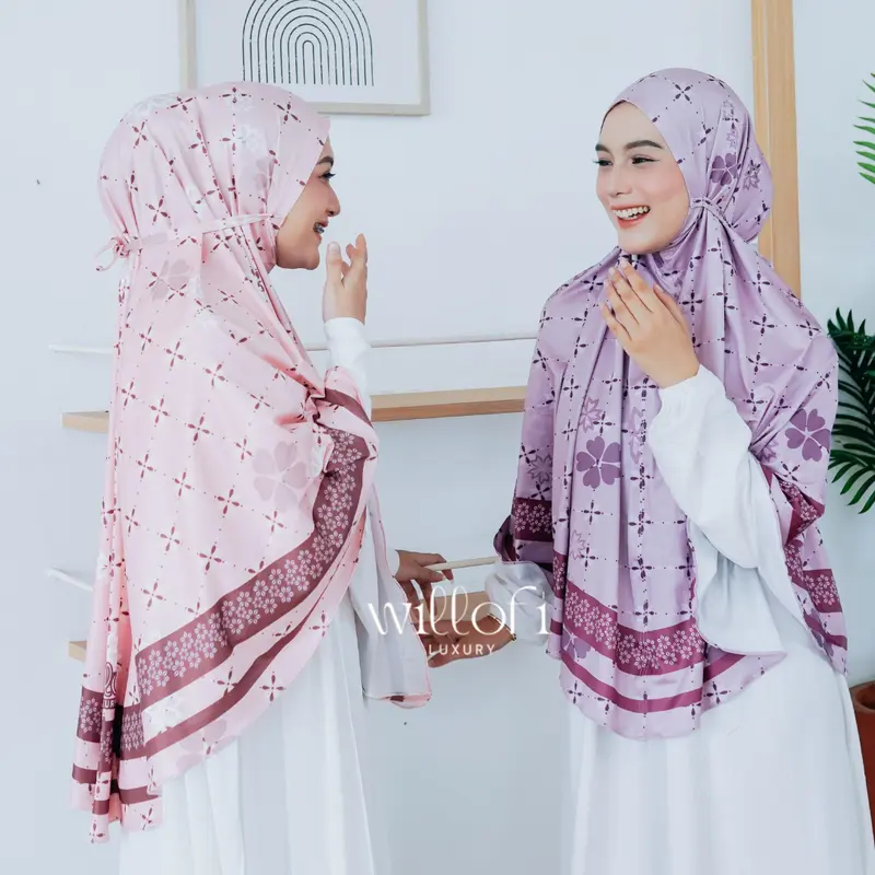 [Gratis Scrunchie & Baby Gold] Willofi - Hijab Instan Bergo Tali Non Pad Jumbo Motif Alamanda Khimar Simple Muslim Dewasa 2