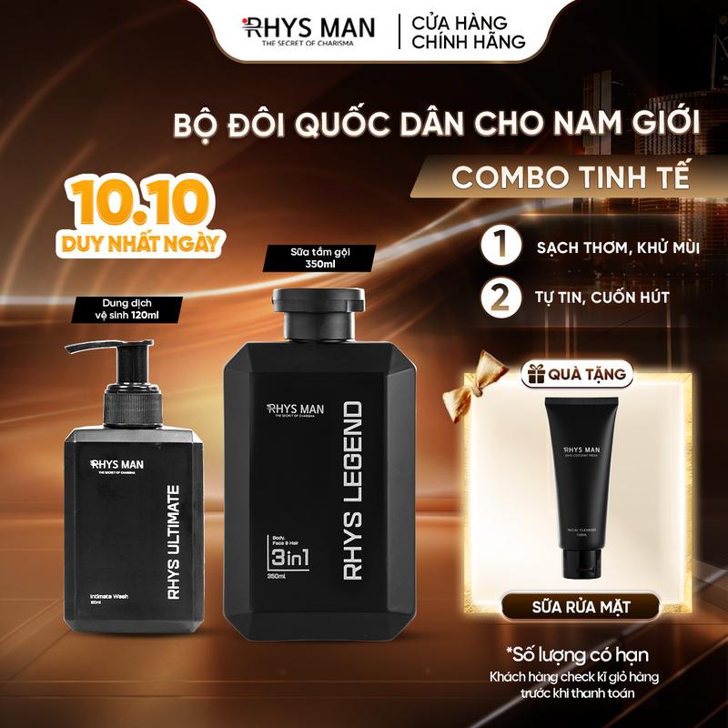 Bộ sản phẩm làm sạch toàn diện cho nam giới Rhys Man - Sữa Tắm Gội 3in1 & Dung Dịch Vệ Sinh Nam