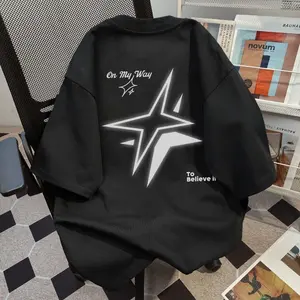 Kaos Cowok Distro Original 100% Kaos Vintage Kaos Pria Premium Tebal oversized t shirt pria | Bersinar di bintang berujung empat | t shirt oversize pria | Grafiti kreatif yang trendi Kaos Lengan Pendek Pria ﻿ ﻿