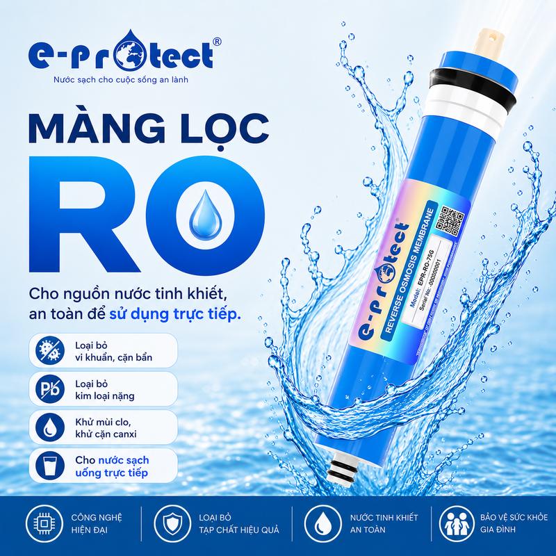 MÀNG LỌC RO SỐ 4 E-PROTECT 75G công suất 15–20 L/h tương thích nhiều dòng máy lọc trên thị trường, Màng lọc RO 13 Vòng
