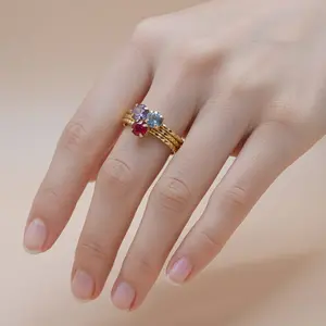 Cincin Diamond 3 Warna Warni Elegan Lucu C7 Stainlees Steel Anti Karat Anti Luntur