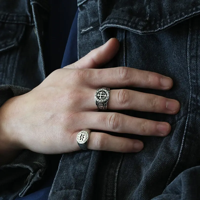Vintage 925Silver Ring Personalized Men's Ring Punk Tail Ring European and American Open Skull Cross Ring cincin  cosplay signet  ring engineering  ring