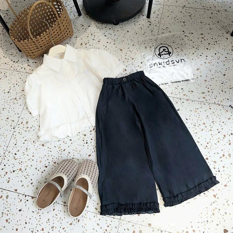 [Nini Kids]-Sét áo kèm sơ mi kèm quần Jean giấy  mềm cho bé Gái chất liệu thô mềm đủ size 8-40kg ( Sơ mi H6- sơ mi nơ)