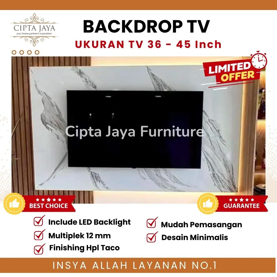 Cipta Jaya - Backdrop Tv Digital dari 36 inc 38 inc 39 inc 40 inc 41 inc 42 inc 43 Inc 45 inc Murah Gantung Minimalis Mewah Modern Tempel Dinding Custom Hpl Marmer Termasuk Led