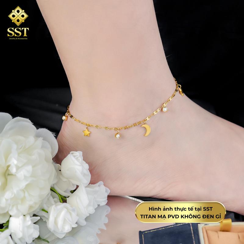  Lắc Chân nữ Titan SST Charm ngôi sao mặt trăng Đính Đá Không Đen Gỉ LC70 