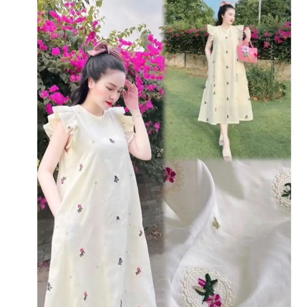 Đầm bầu dự tiệc mùa hè Váy bầu thiết kế hai dây đẹp sang chảnh VB52 Sandal