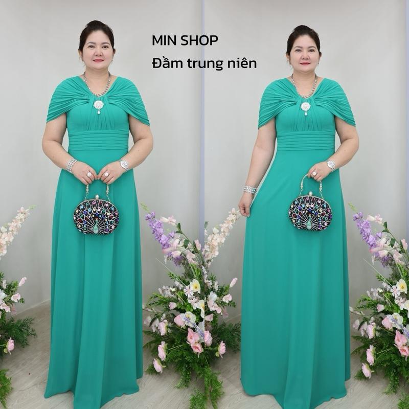 MIN SHOP - Đầm Dạ hội Maxi Trung Niên lụa tằm ý dự tiệc được thiết kế tay dập li cổ tim giúp mấy chị em trông gọn gàng form dáng thanh lịch sang trọng và đơn giản Dress Ngồi sui thông gia