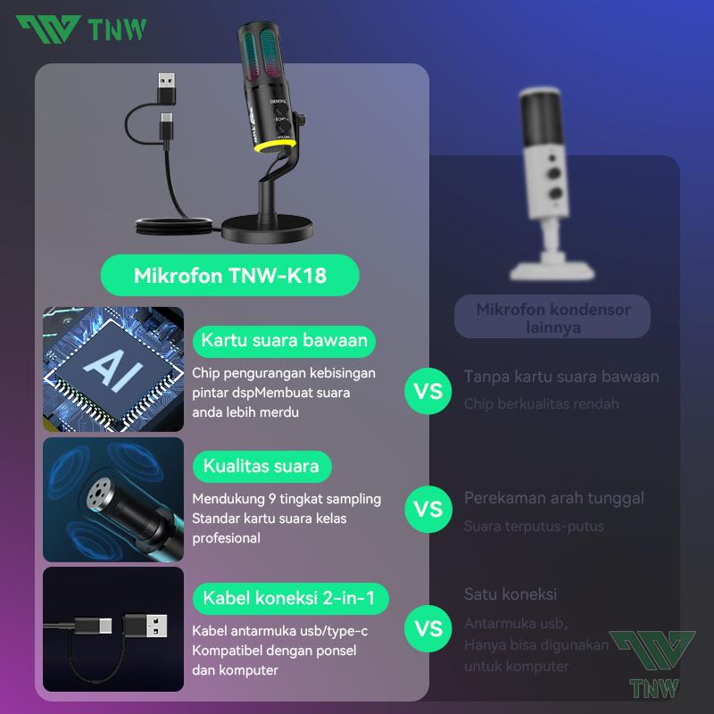 Promo TNW K18 Microphone Condenser USB Type-C Mikrofon with RGB Dynamic ...