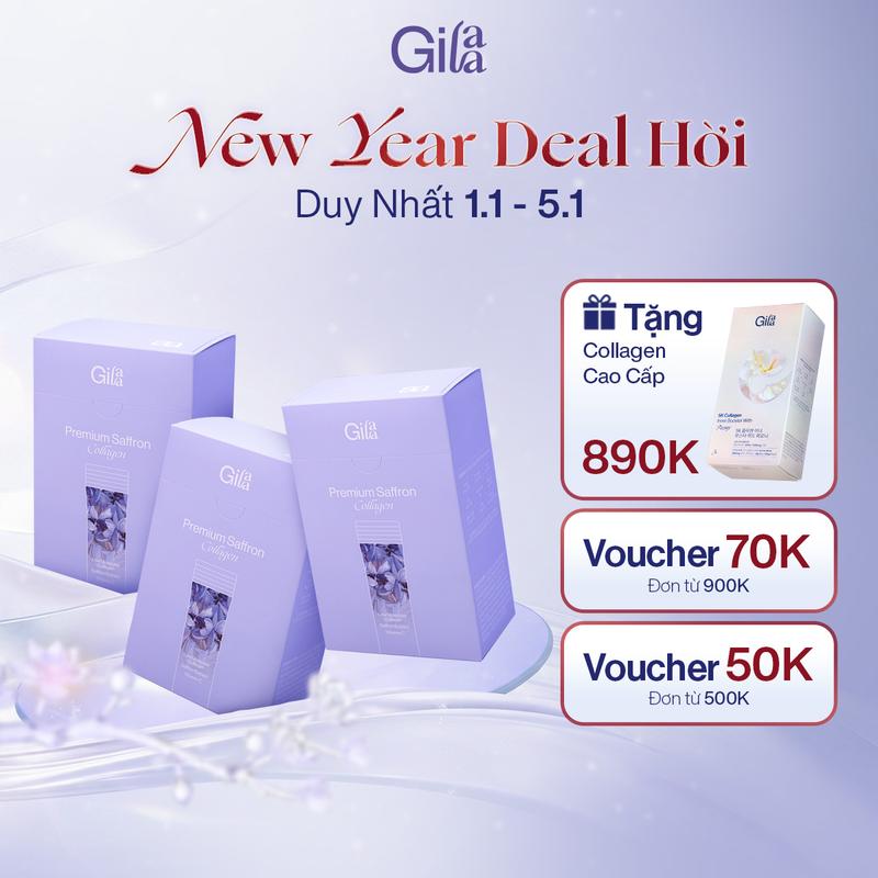  Combo 3 Hộp TPBS Premium Saffron Collagen  Gilaa Hàn Quốc Chính Hãng -Dạng Bột Uống Hỗ Trợ Bổ Sung Collagen  2gx180 gói  